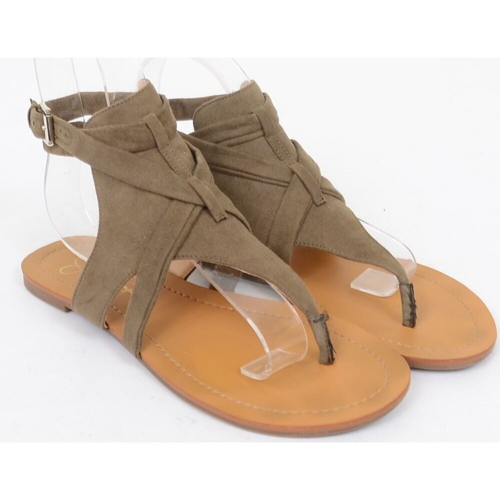 Jessica Simpson Bretta2 Green Faux Suede Thong Flat Sandals‎ Size 8